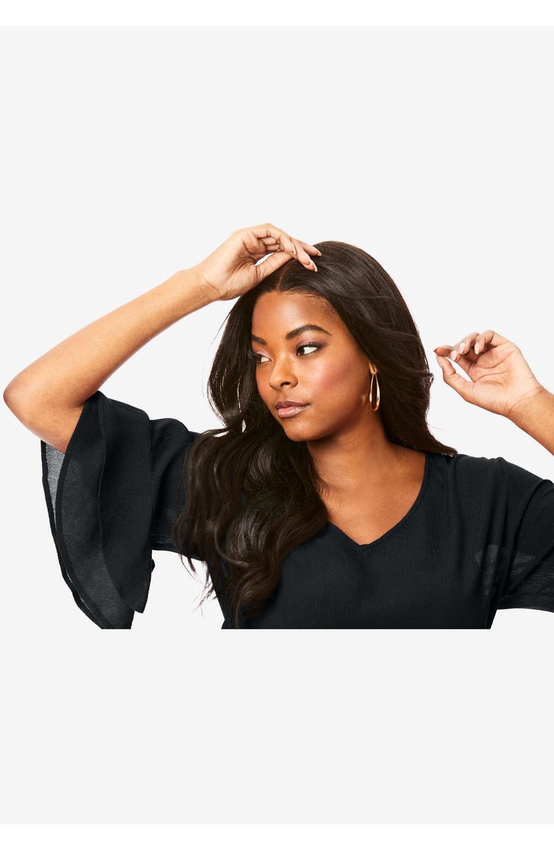 Roaman's Hand Crinkled Flutter Sleeve Tunic, Alternate, color, Black