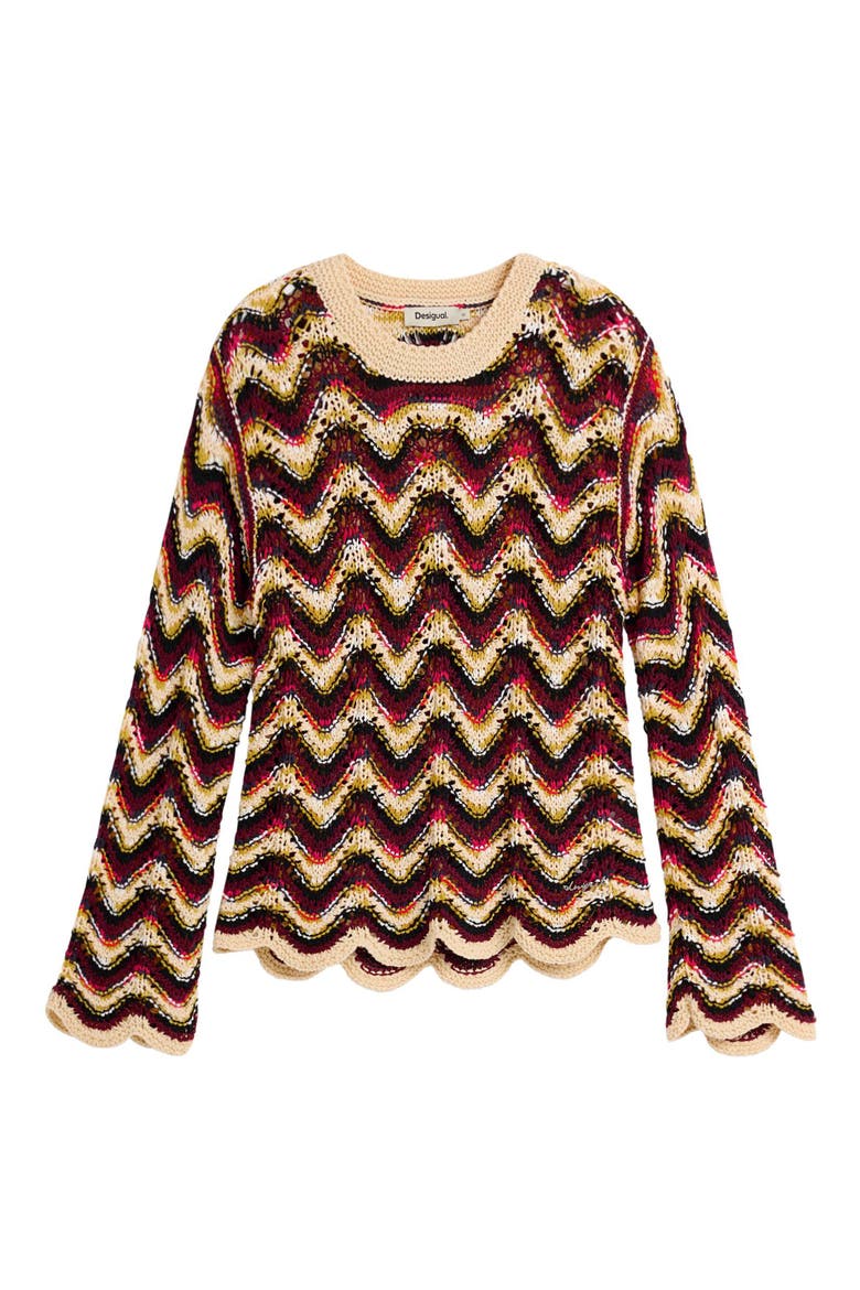 Zigzag Crochet Sweater, Alternate, color, WATER GREEN
