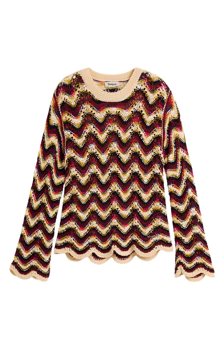 Desigual Zigzag Crochet Sweater, Alternate, color, Water Green