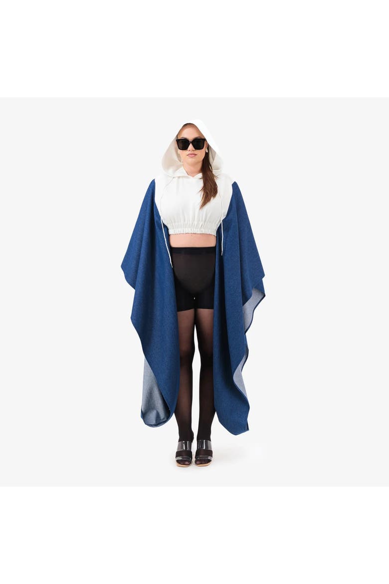 Denim Agbada Sleeves Cropped Hoodie, Alternate, color, White/blue