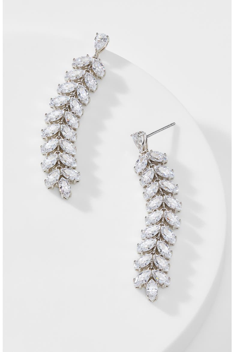RSVP Leaf Linear Drop Earrings, Alternate, color, RHODIUM