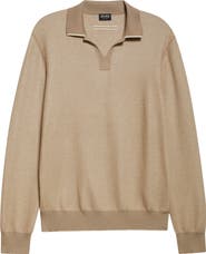 ZEGNA Long Sleeve Silk & Cashmere Polo Sweater