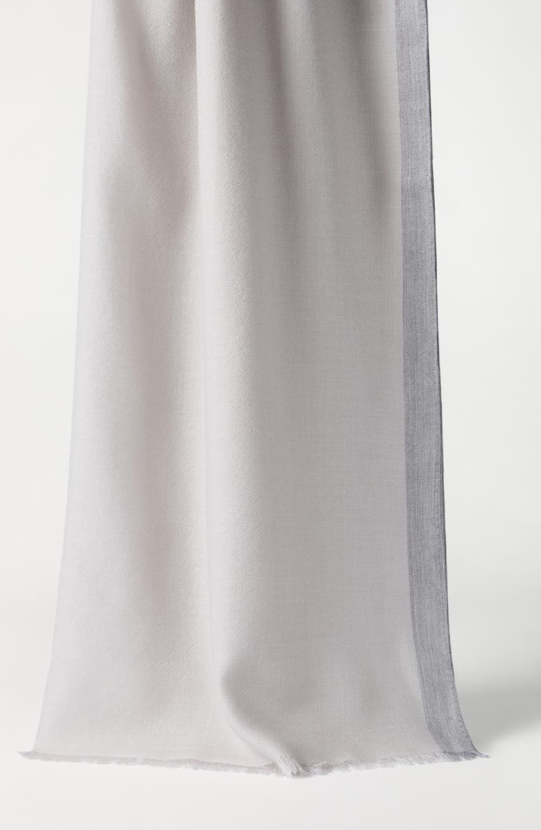 Brunello Cucinelli Cashmere and silk scarf with stripe, Alternate, color, Light Grey
