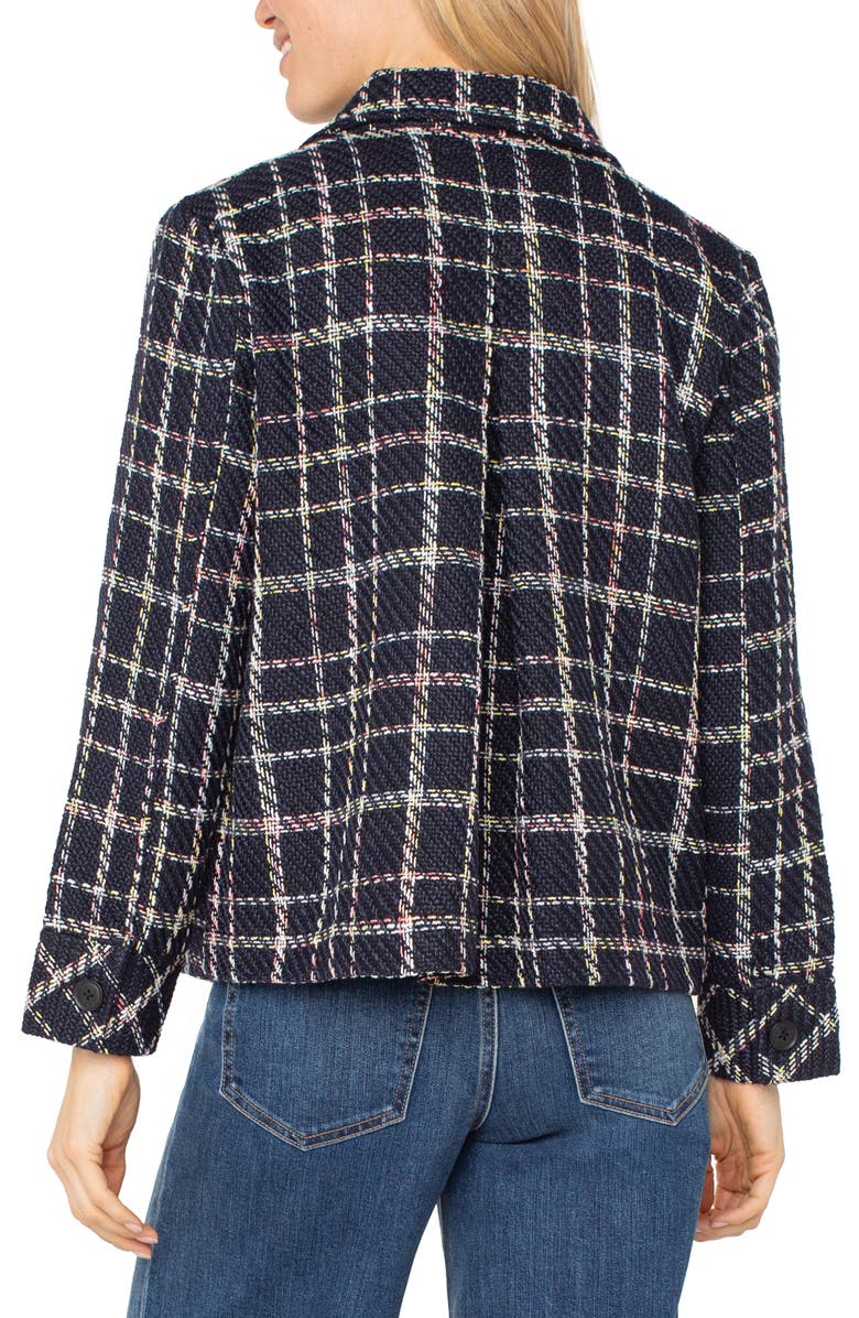 Liverpool Los Angeles Windowpane Pleated Back Jacket, Alternate, color, Black Multi