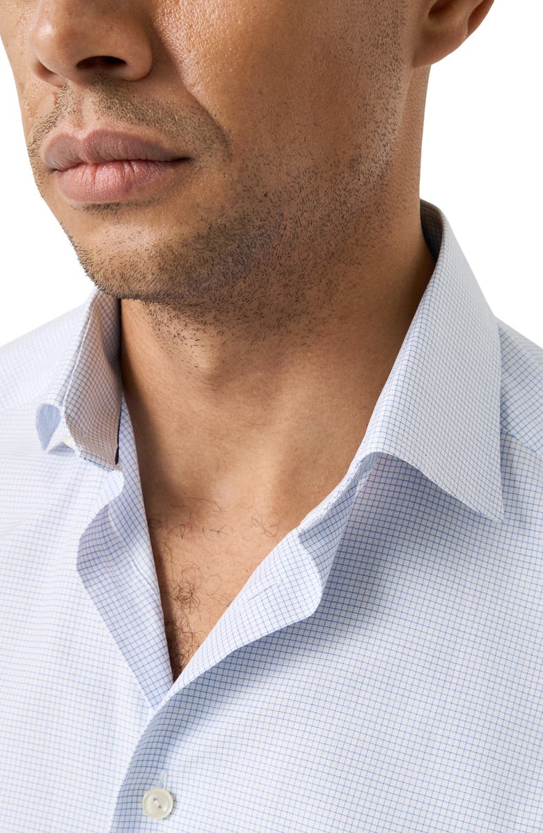 Eton Slim Fit Check Cotton Twill Dress Shirt, Alternate, color, Light Blue