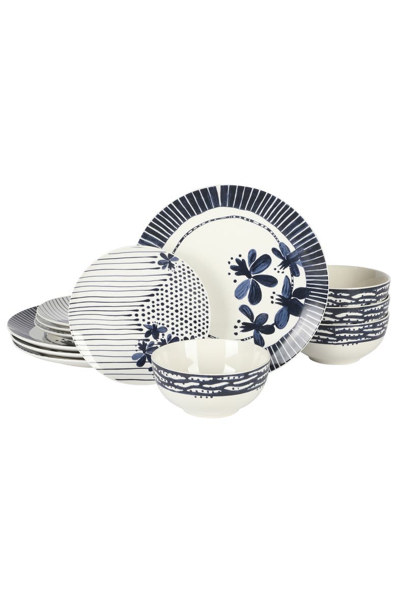 Gibson Home Eliza 12 Piece Ceramic Dinnerware Set, Main, color, Blue