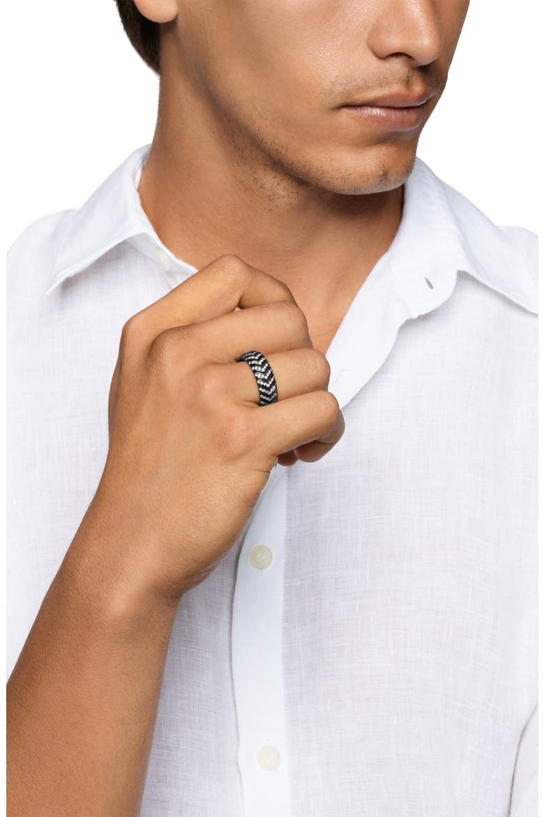 Men's Chevron Band Ring in Black Titanium with Diamonds, 8mm, Alternate, color, BLACK