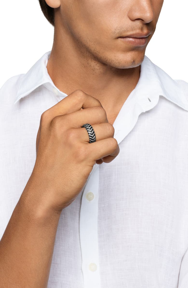 David Yurman Men's Chevron Band Ring in Black Titanium with Diamonds, 8mm, Alternate, color, Black