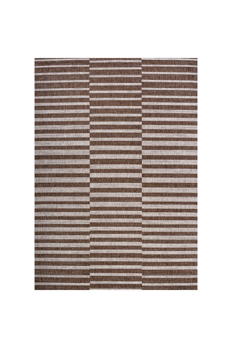 Sukie Modern Offset Stripe Indoor/Outdoor Area Rug, Main, color, Brown/Beige