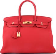 Pre-Owned Hermes Birkin Handbag Red Togo with Gold Hardware 35