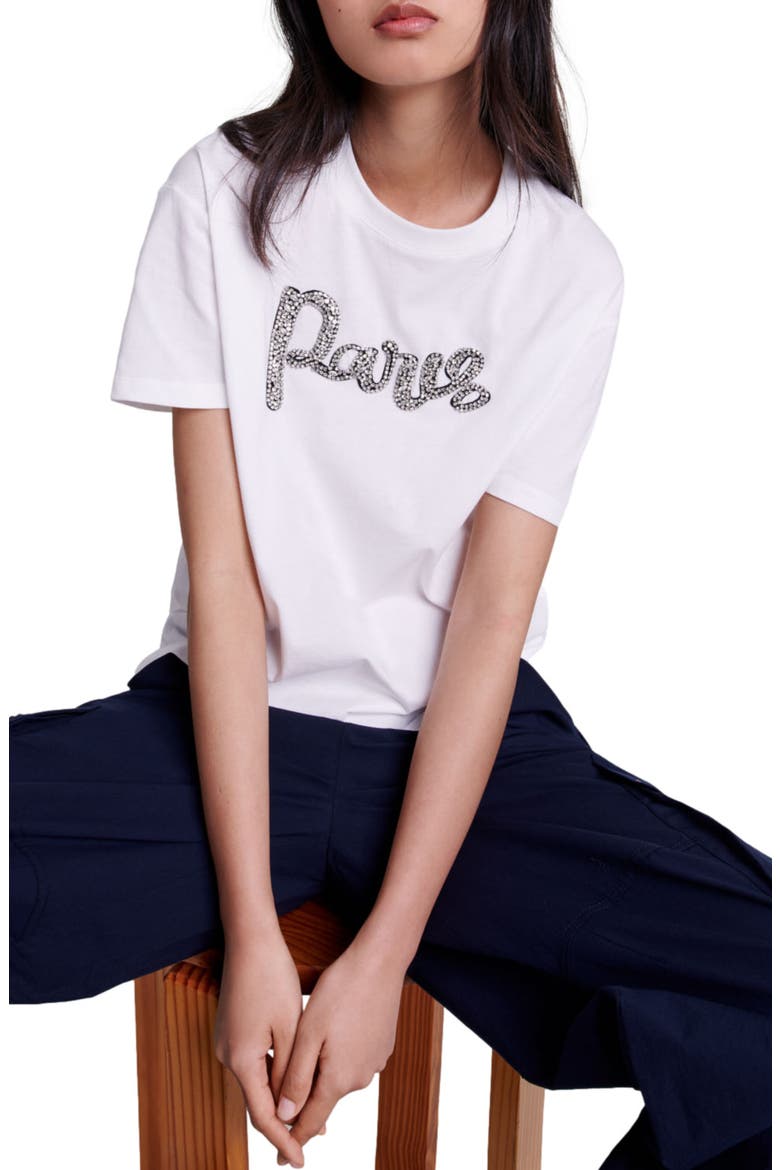 Paris rhinestone T-shirt, Alternate, color, White