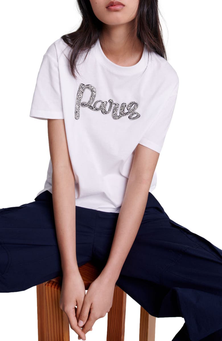 maje Paris rhinestone T-shirt, Alternate, color, 