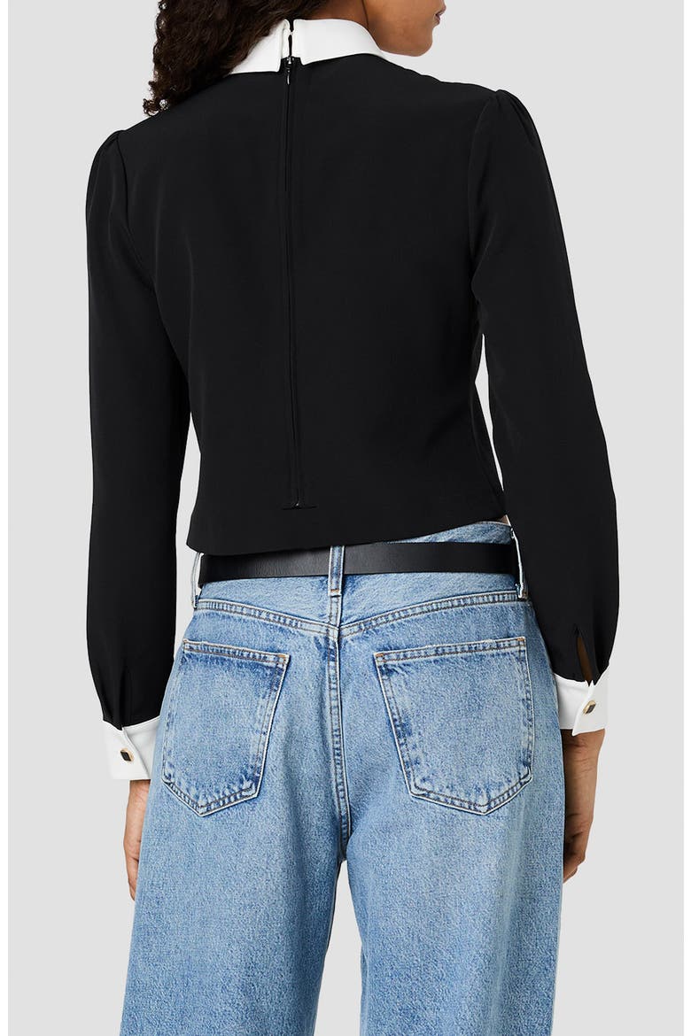 Echo Crepe Collared Long Sleeve Top, Alternate, color, BLACK/ WINTER WHITE