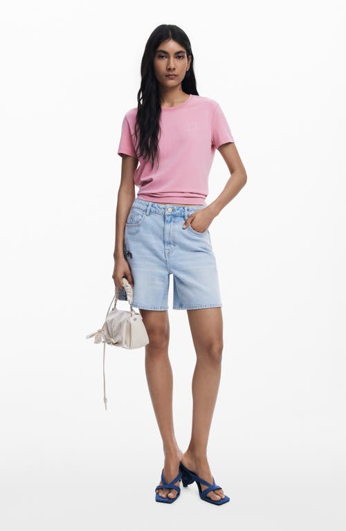 Desigual Rhinestone Embellished Stretch Cotton T-shirt In Pink