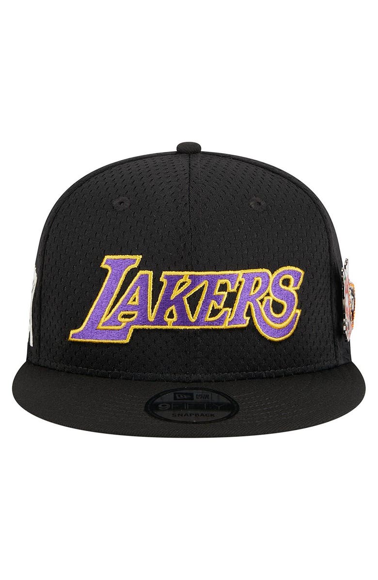 New Era Men's New Era Black Los Angeles Lakers Post-Up Pin Mesh 9FIFTY Snapback Hat, Alternate, color,