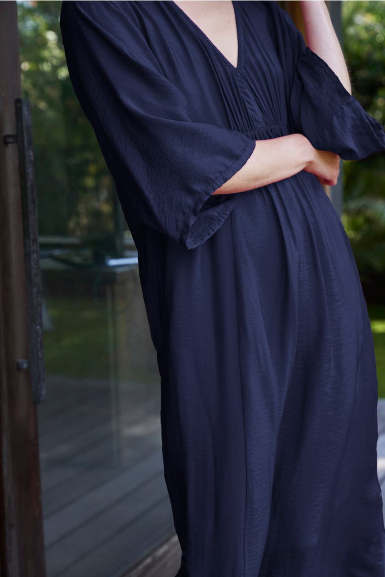 Cupro Rouched Front Caftan, Alternate, color, Navy