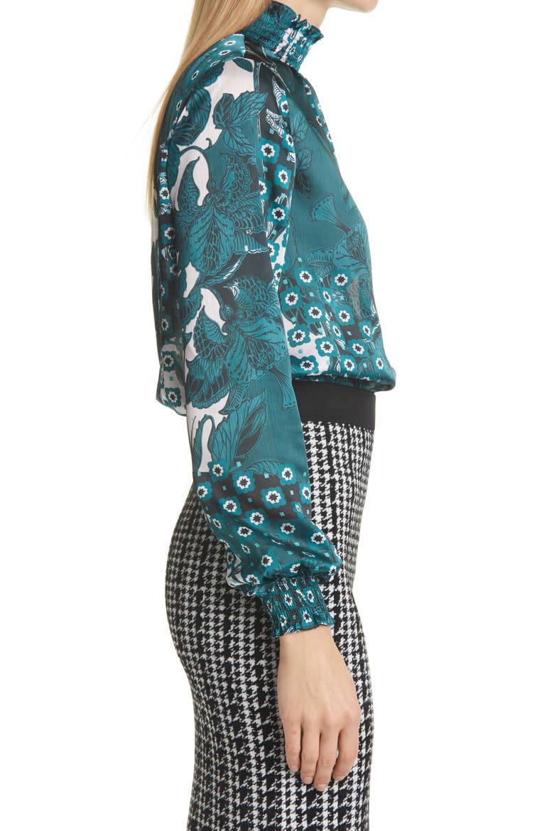 Rococco High Neck Blouse, Alternate, color, TEAL BLUE