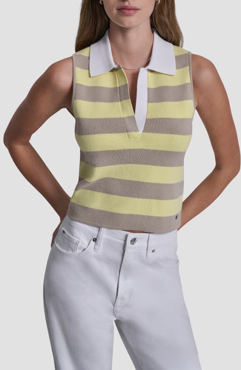 Striped Sleeveless Polo