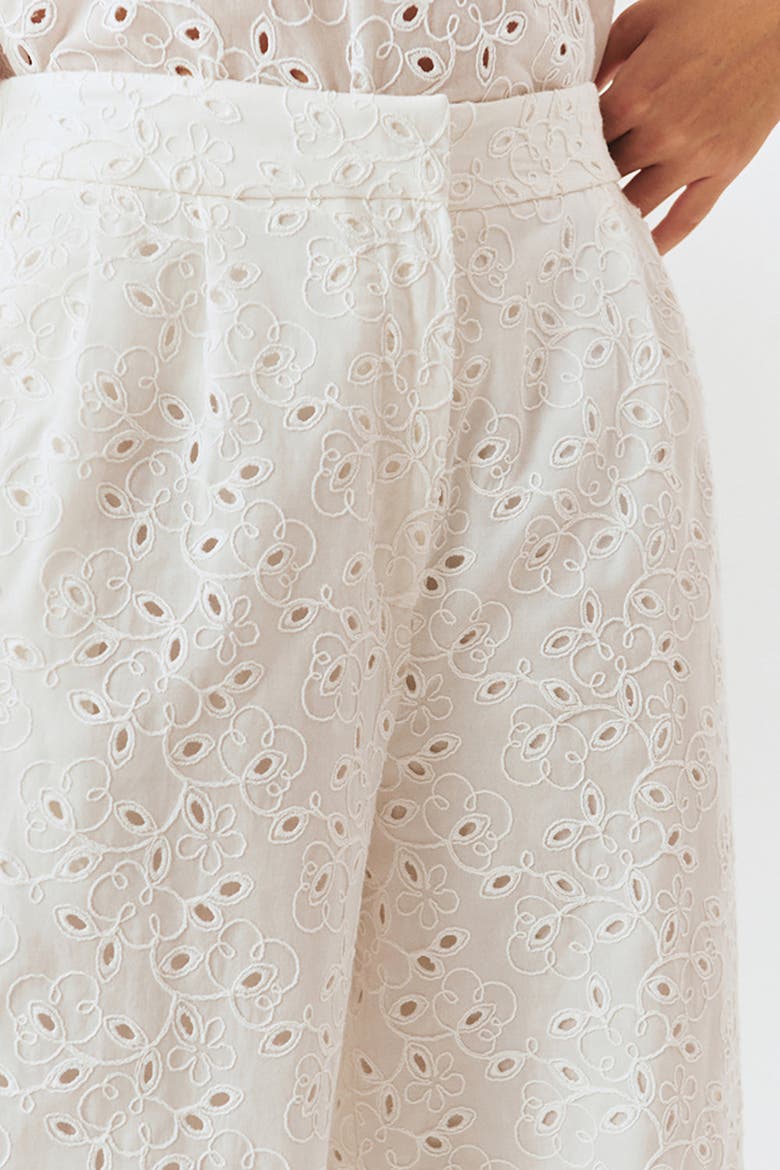 Broderie Anglaise Fabric Pants, Alternate, color, White