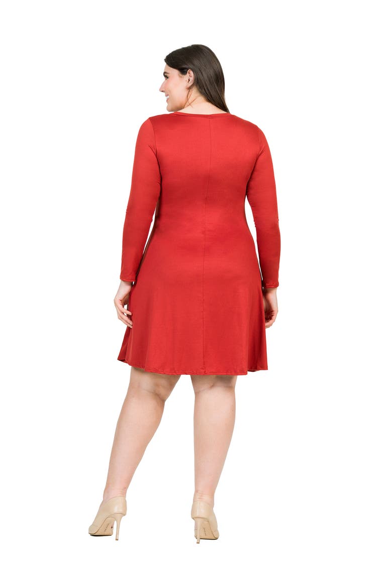 Plus Size Classic Long Sleeve  Flared Mini Dress, Alternate, color, Rust