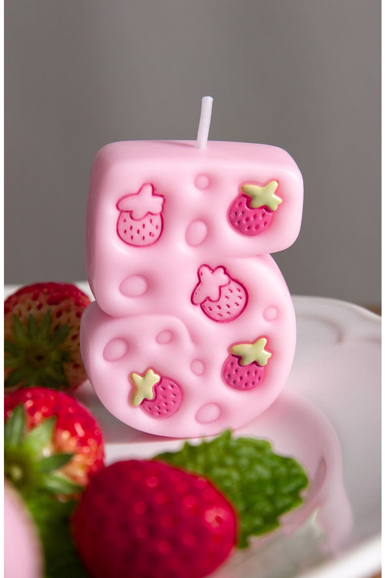 Strawberry Number 3 Candle, Alternate, color, Number 5