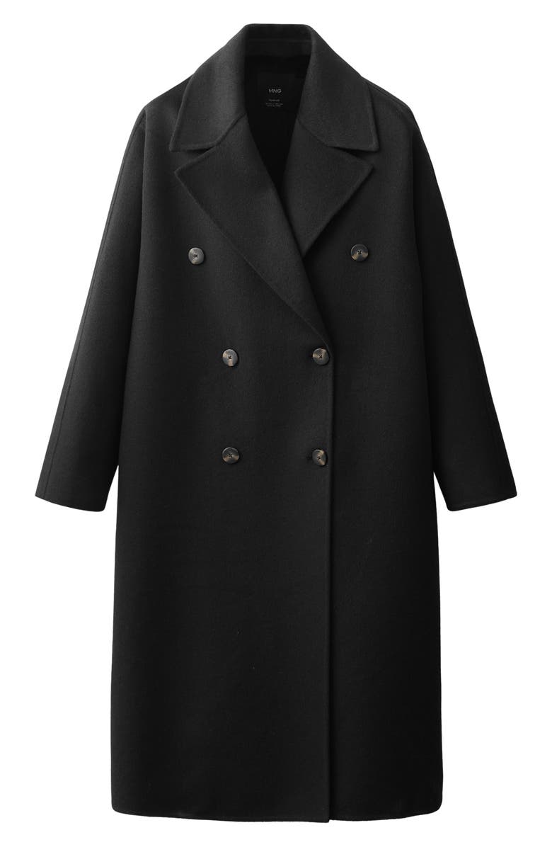 MANGO Picarol Double Breasted Wool Blend Coat, Alternate, color, Black