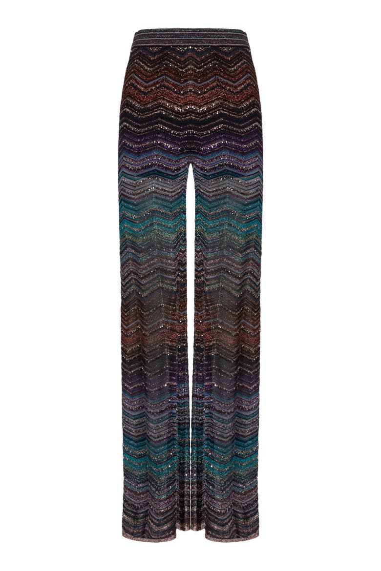 Wide-leg Trousers In Viscose Chevron Lamé With Sequins, Alternate, color, Dark Blue