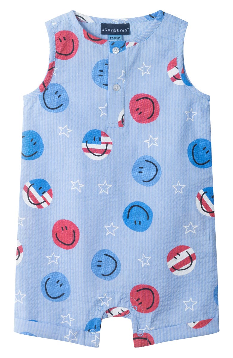 Andy & Evan Cotton Blend Seersucker Romper & Hat Set, Alternate, color, 