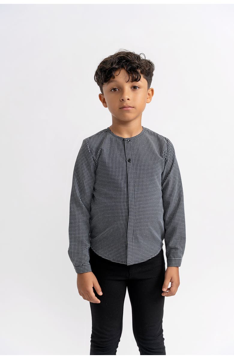 Space Grey Checkered Woven Button Up Long Sleeve Shirt, Alternate, color, Black