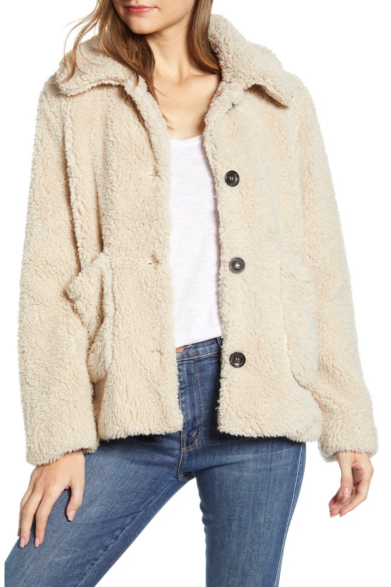 Faux Fur Teddy Coat, Main, color, MOONSTONE