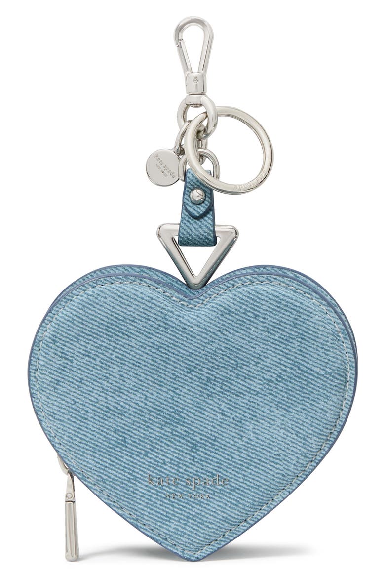 liv denim suede heart coin purse, Main, color, BLUE MULTI