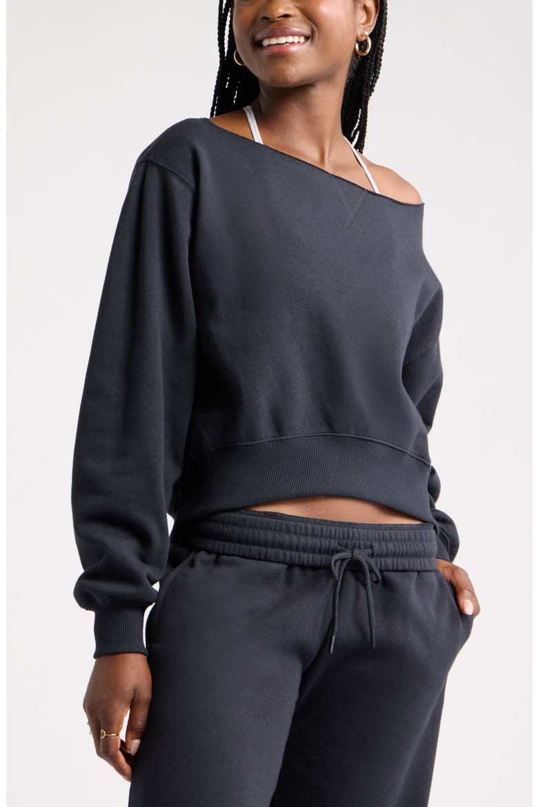 Off the Shoulder Sweatshirt, Alternate, color, BLACK JET