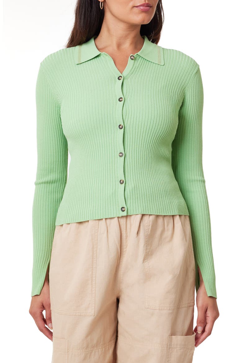 Rib Polo Cardigan Sweater, Main, color, PISTACHIO