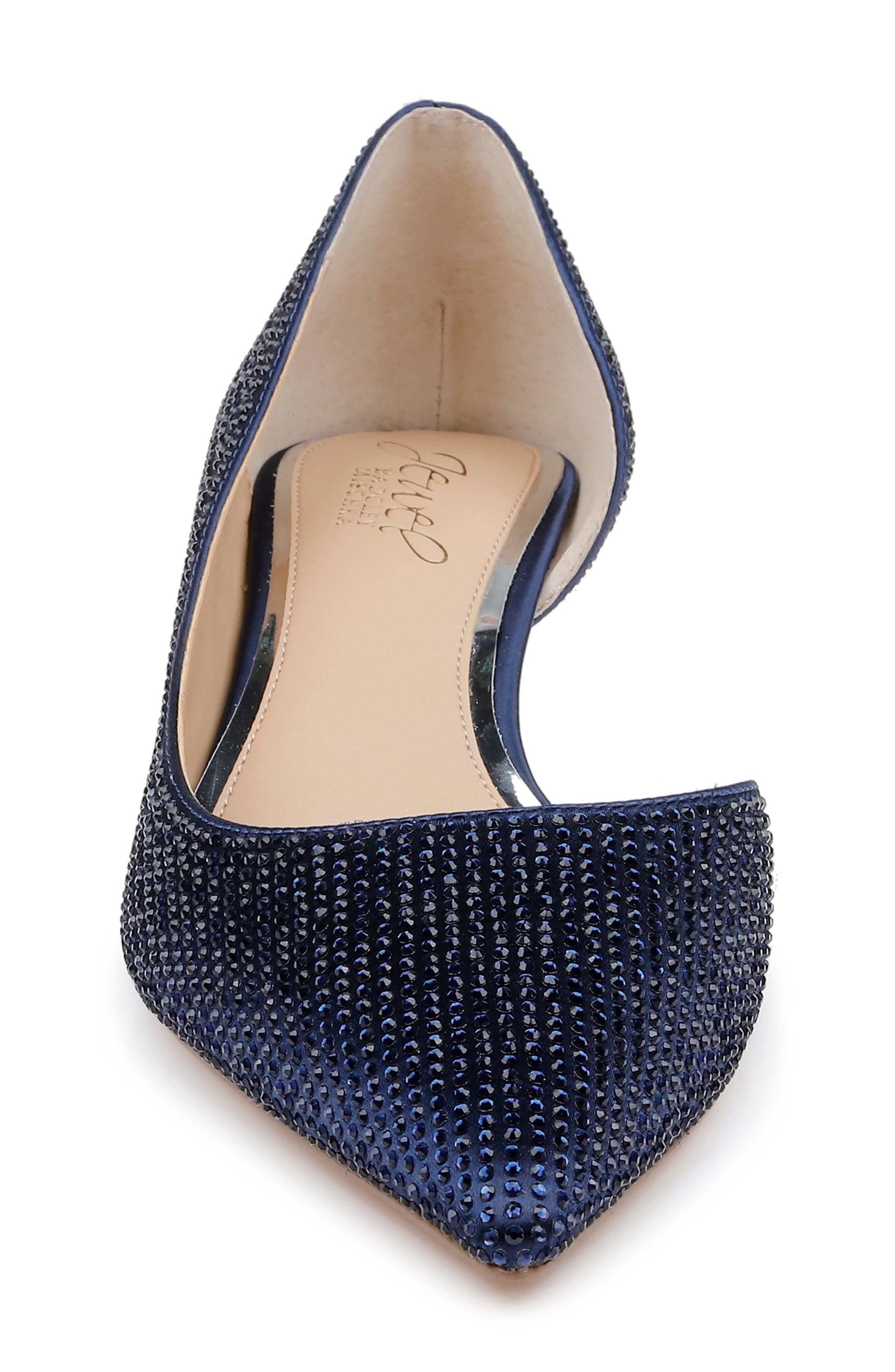 Teegan Half d'Orsay Pointed Toe Kitten Heel Pump, Alternate, color, NAVY SATIN