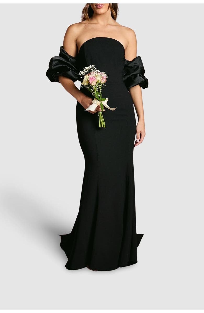 Coast Puff Sleeve Bardot Fishtail Maxi Dress, Alternate, color, Black