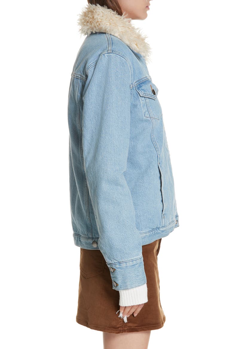 Le Curly Faux Shearling Collar Denim Jacket, Alternate, color, MONROE