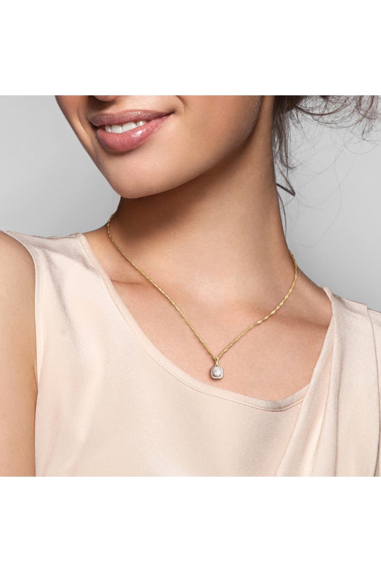 Cultured Pearl & Lab-Grown Diamond Halo Necklace 10k, Alternate, color, Pearl