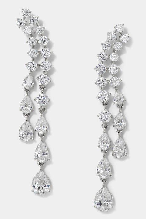 Willow CZ Double Drop Linear Post Climber Earrings