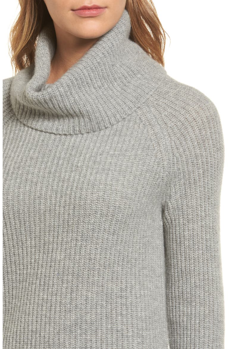 Ribbed Cashmere Turtleneck Sweater, Alternate, color, HEATHER GREY