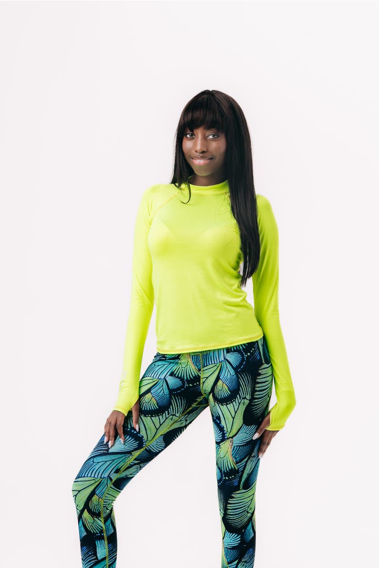 Women's Pullover Raglan Rash Guard Swim Top - UPF 50+, Main, color, Neon Lime Yellow