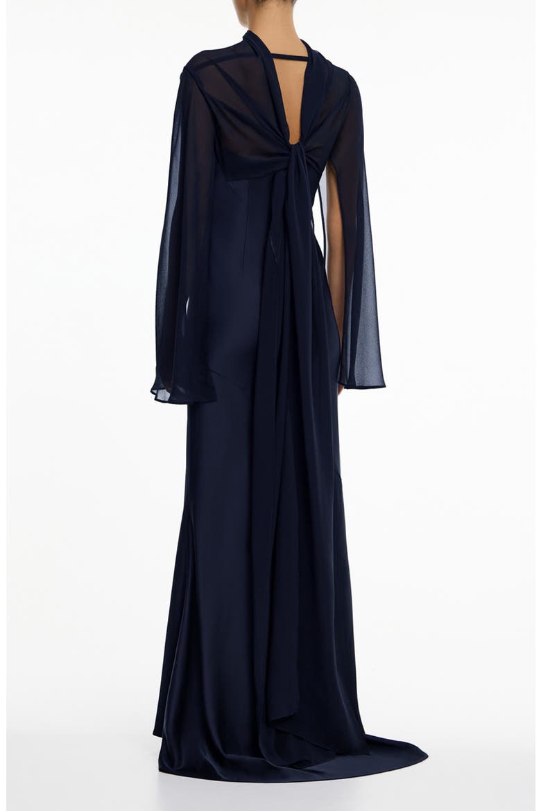 Devlyn Chiffon Drape Long Sleeve Gown, Alternate, color, SAPPHIRE