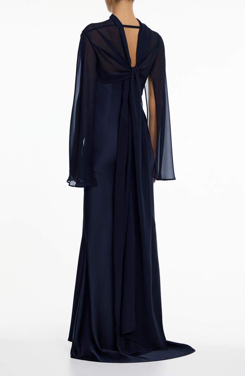 Significant Other Devlyn Chiffon Drape Long Sleeve Gown, Alternate, color, Sapphire