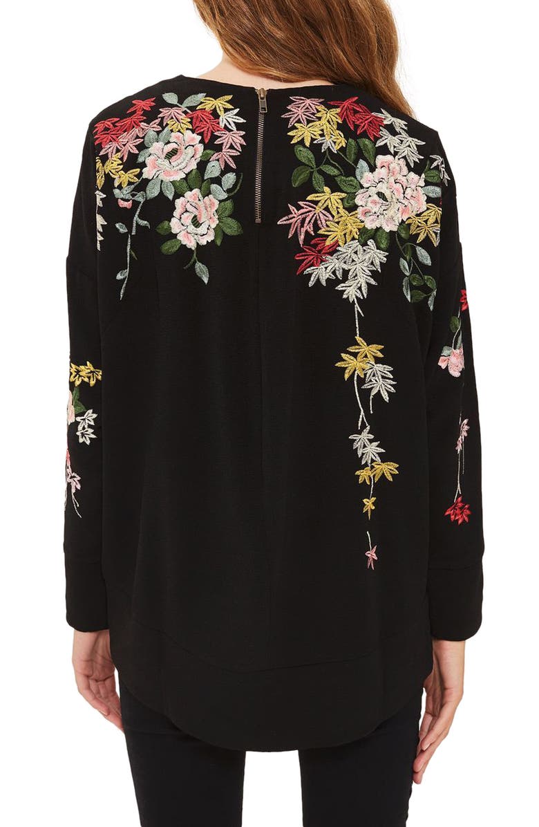 Topshop Kimono Embroidered Sweatshirt, Alternate, color, 