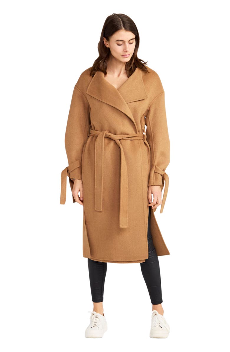 Belle & Bloom Head Over Heels Collarless Robe Coat, Alternate, color, Camel