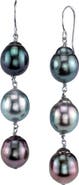 The Pearl Source 7-8mm 14K Gold Tahitian South Sea Drop Multicolor Pearl Tincup Earrings