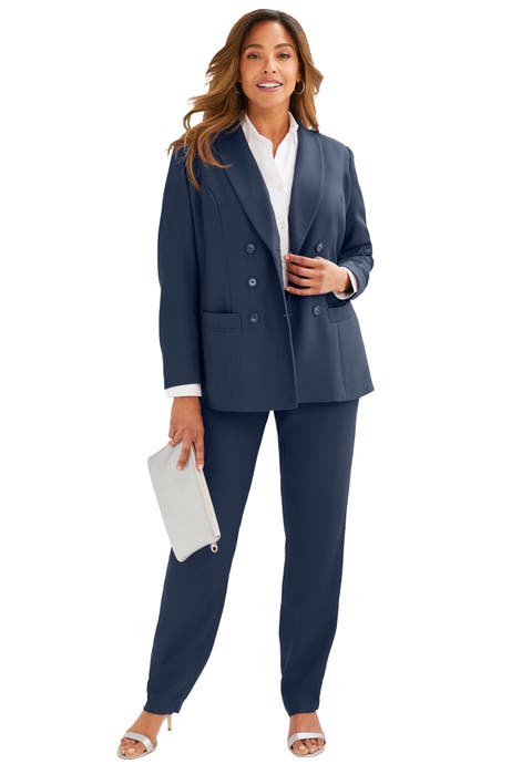 Double-Breasted Stretch Crepe Pantsuit (Plus)