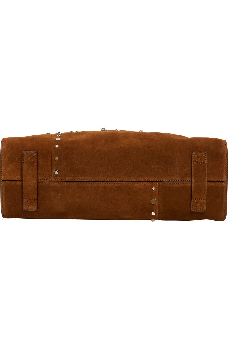 Moschino Tie Me Studded Suede Shoulder Bag, Alternate, color, Brown