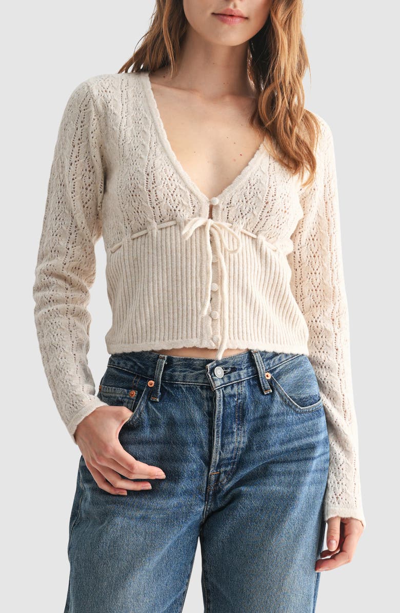 All in Favor Crop Pointelle & Rib Sweater, Main, color, Oatmeal