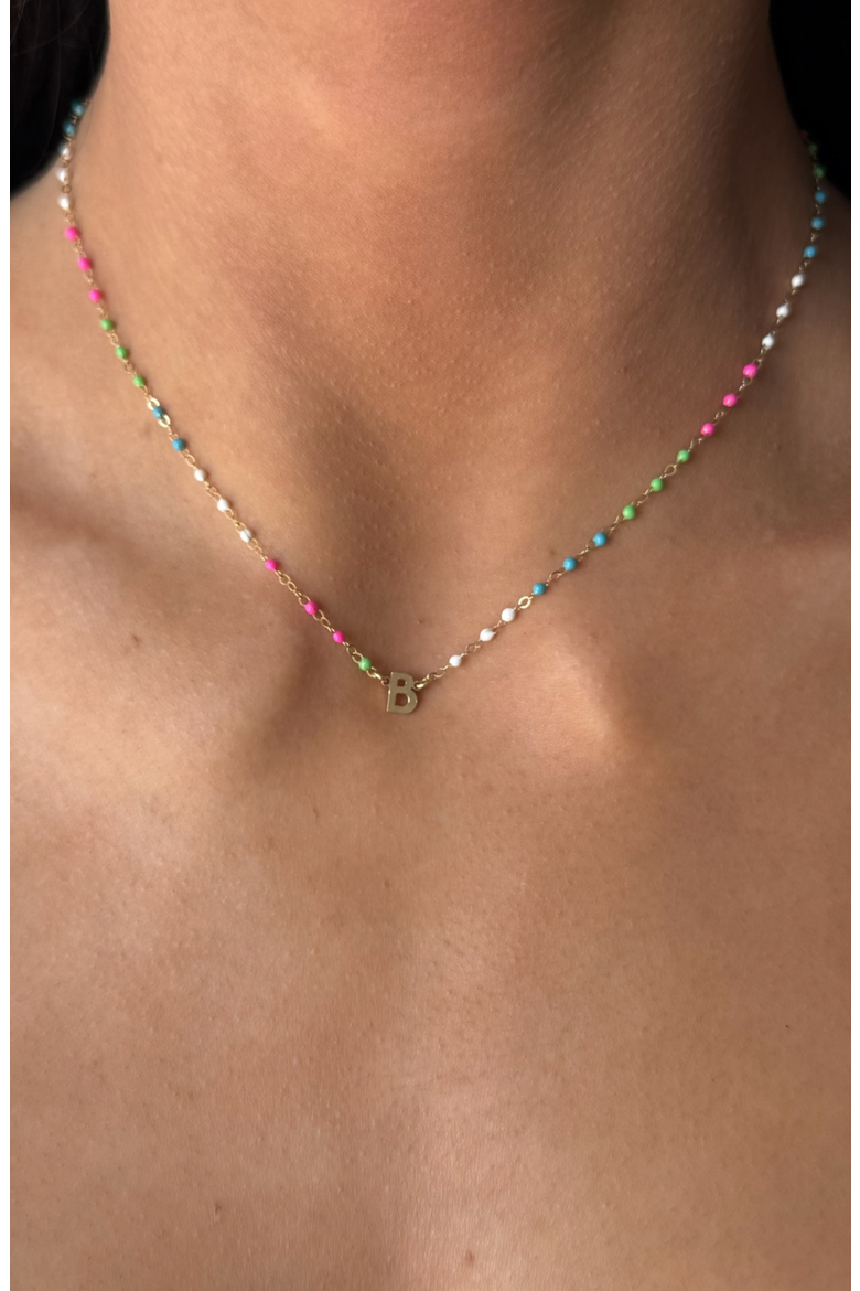 custom initial dainty colorful enamel 14k gold filled necklace, Alternate, color, Gold U