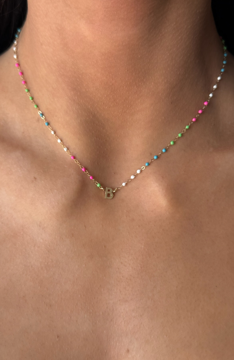 CUFFED BY NANO custom initial dainty colorful enamel 14k gold filled necklace, Alternate, color, Gold H